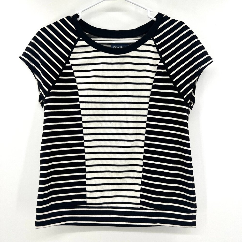 Peter Som Black White Striped Knit T-Shirt Top Women's XS